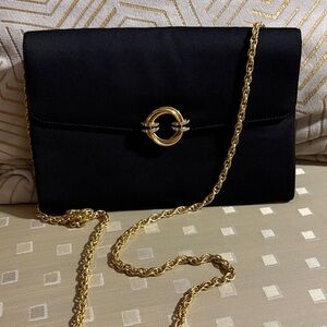 RODO Black Clutch with Gold Chain Accent